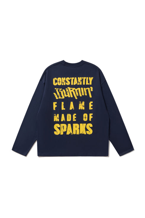 BURNIN*97'Series Logo Slogan Back Print Long Sleeve T-shirt