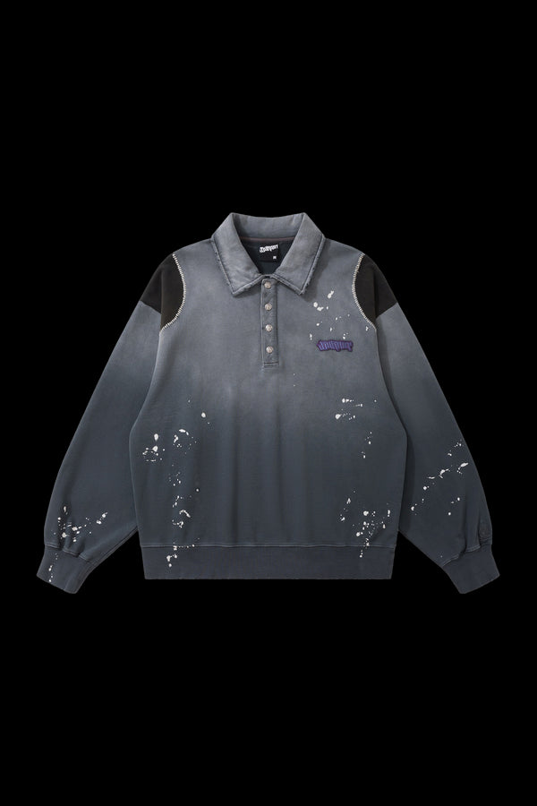 BURNIN Dyeing Ink-splashing Polo Collar Sweatshirt