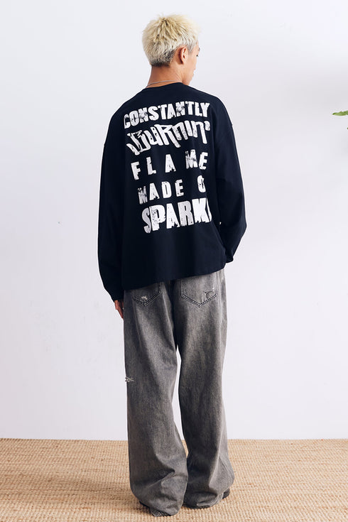 BURNIN*97'Series Logo Slogan Back Print Long Sleeve T-shirt