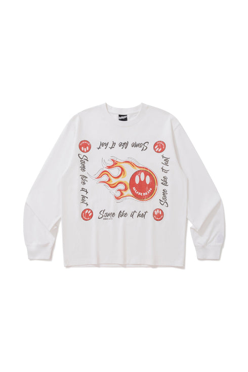 BURNIN*97'Series Flame Three-Eyed Smiley Face Distressed Long Sleeve T-shirt