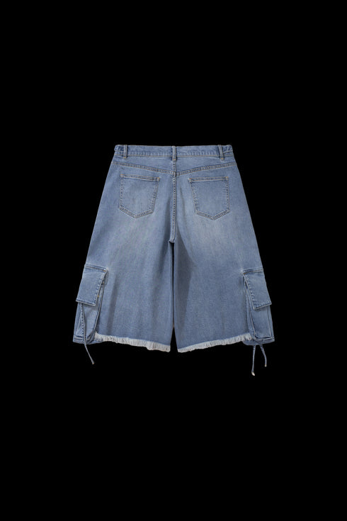 BURNIN*Underground Palace Embroidered Washed Denim Shorts