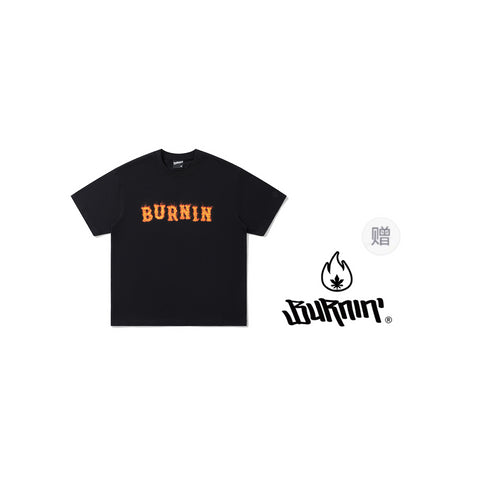 BURNIN*Spark Flame Lava Letter Print Short Sleeve T-shirt