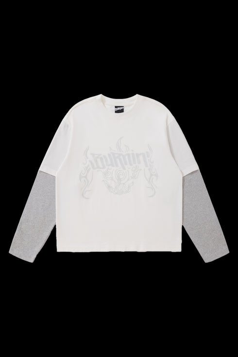 BURNIN* “97’series” worn fire pattern fake two-piece T-shirt