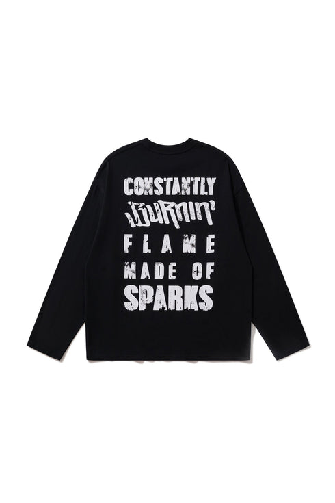 BURNIN*97'Series Logo Slogan Back Print Long Sleeve T-shirt