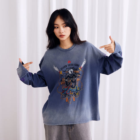 BURNIN Dyeing Distressed Community Culture Sweatshirt