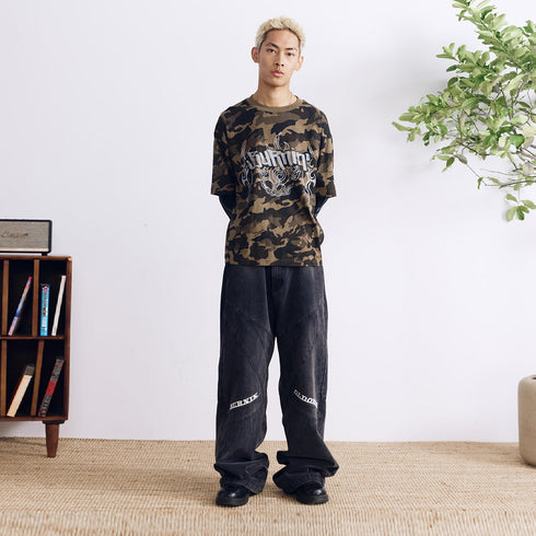 BURNIN* “97’series” worn fire pattern fake two-piece T-shirt