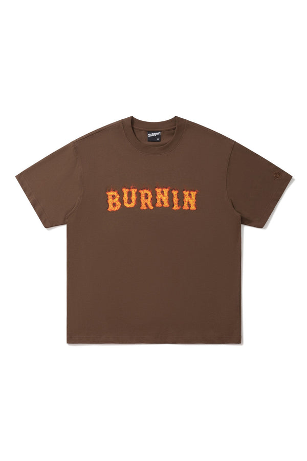 BURNIN*Spark Flame Lava Letter Print Short Sleeve T-shirt